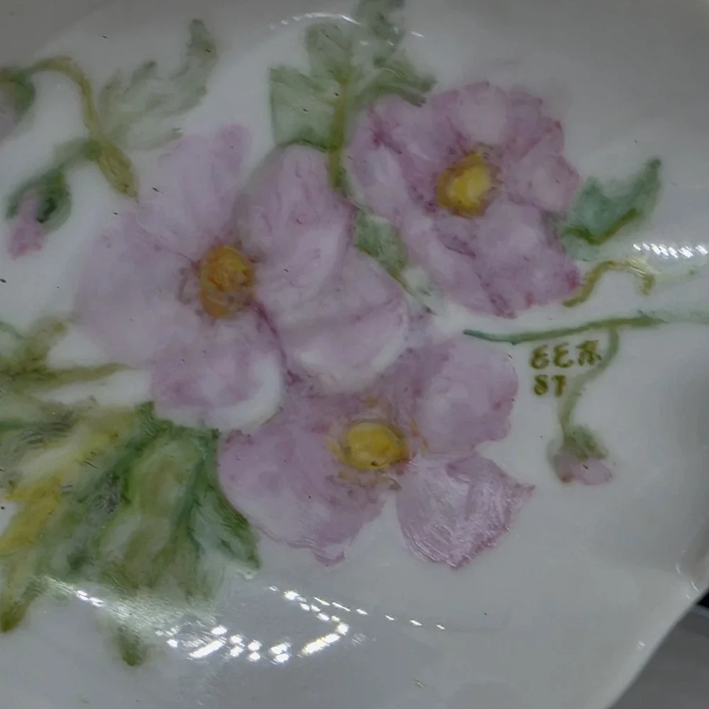 Two Porcelain Trinket Dishes Dish Handpainted Leaf And Basket Signed '86-87